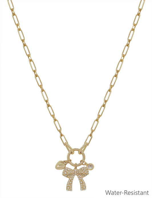 Gold Chain with Heart and Bow Charms 16"-18" Necklace