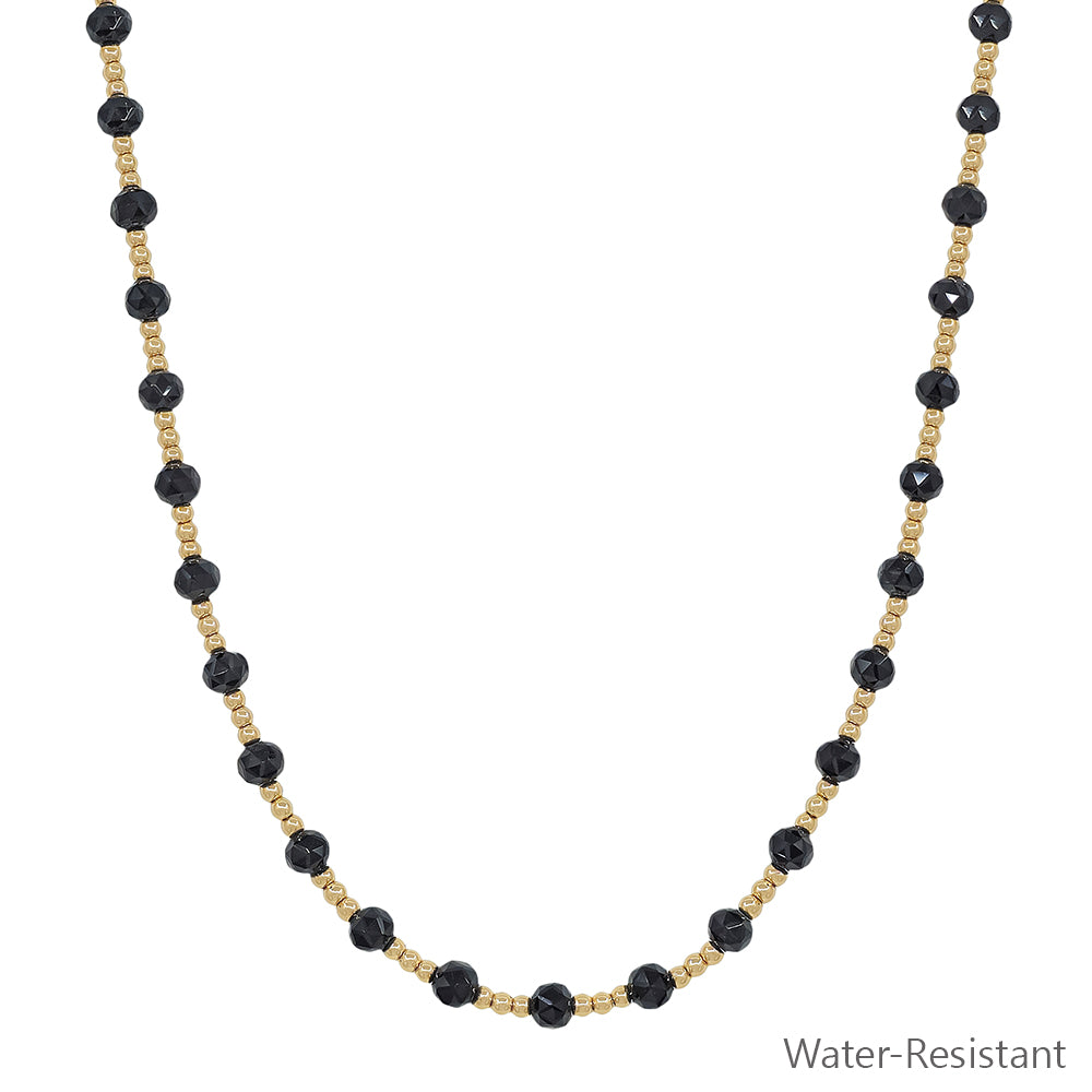 Water Resistant Gold and Black Crystal Beaded 16"-18" Necklace