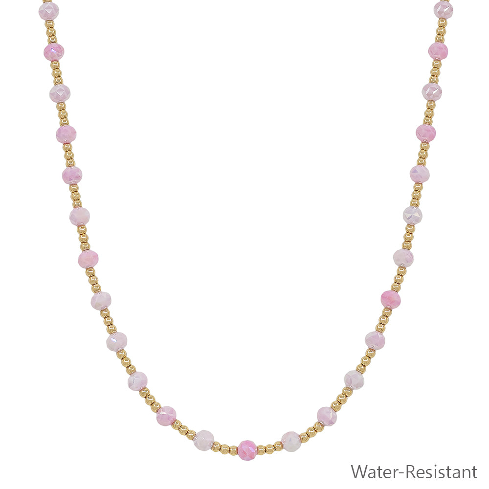 Water Resistant Gold and Pink Crystal Beaded 16"-18" Necklace