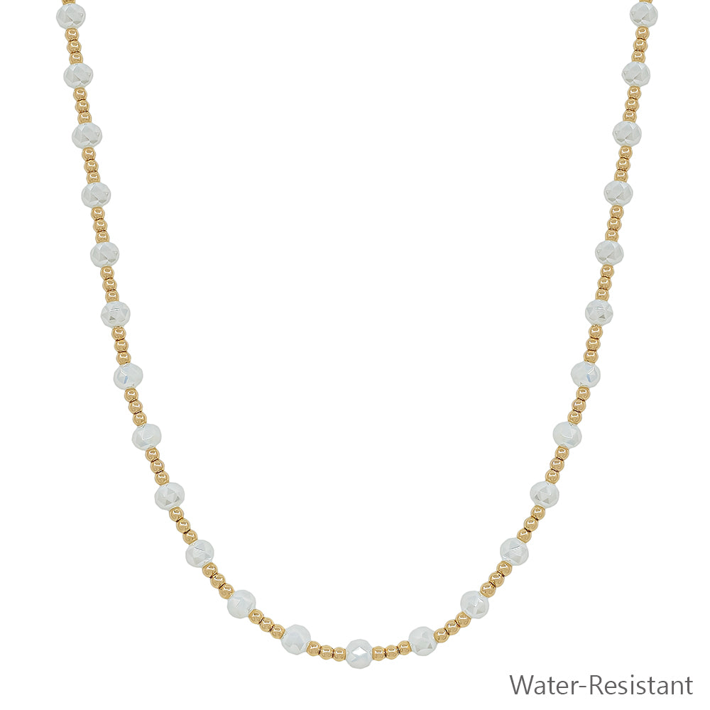 Water Resistant Gold and White Crystal Beaded 16"-18" Necklace