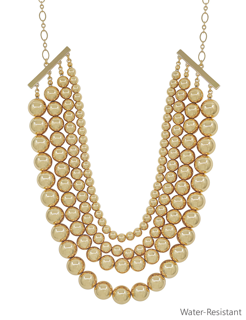 Water resistant Gold 4 Layer 5,8,10,12mm Beaded 16"-18" Necklace