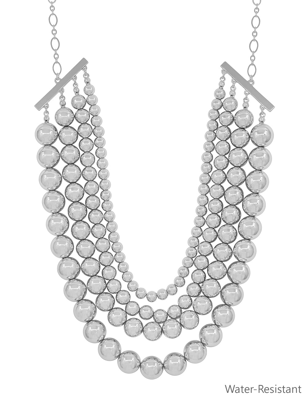 Water resistant Silver 4 Layer 5,8,10,12mm Beaded 16"-18" Necklace