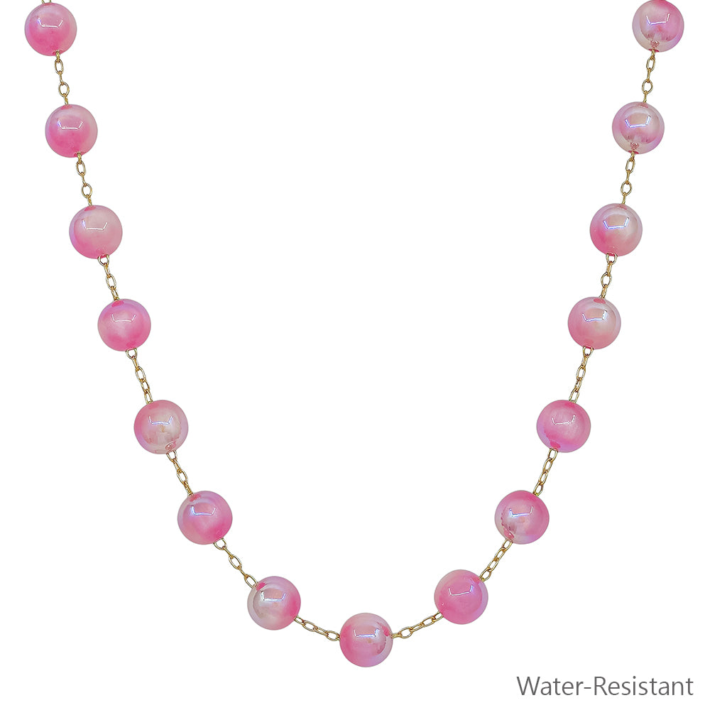 Gold Chain with 10MM Fuchsia "Candy" Beaded 17" Necklace