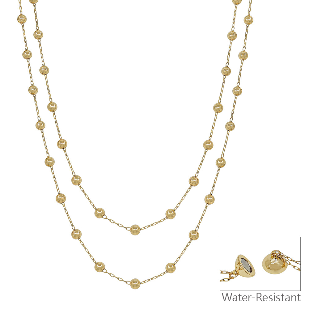 Water Resistant Gold Chain with 2MM Gold Beaded Layered Magnetic Closure 16"-18" Necklace