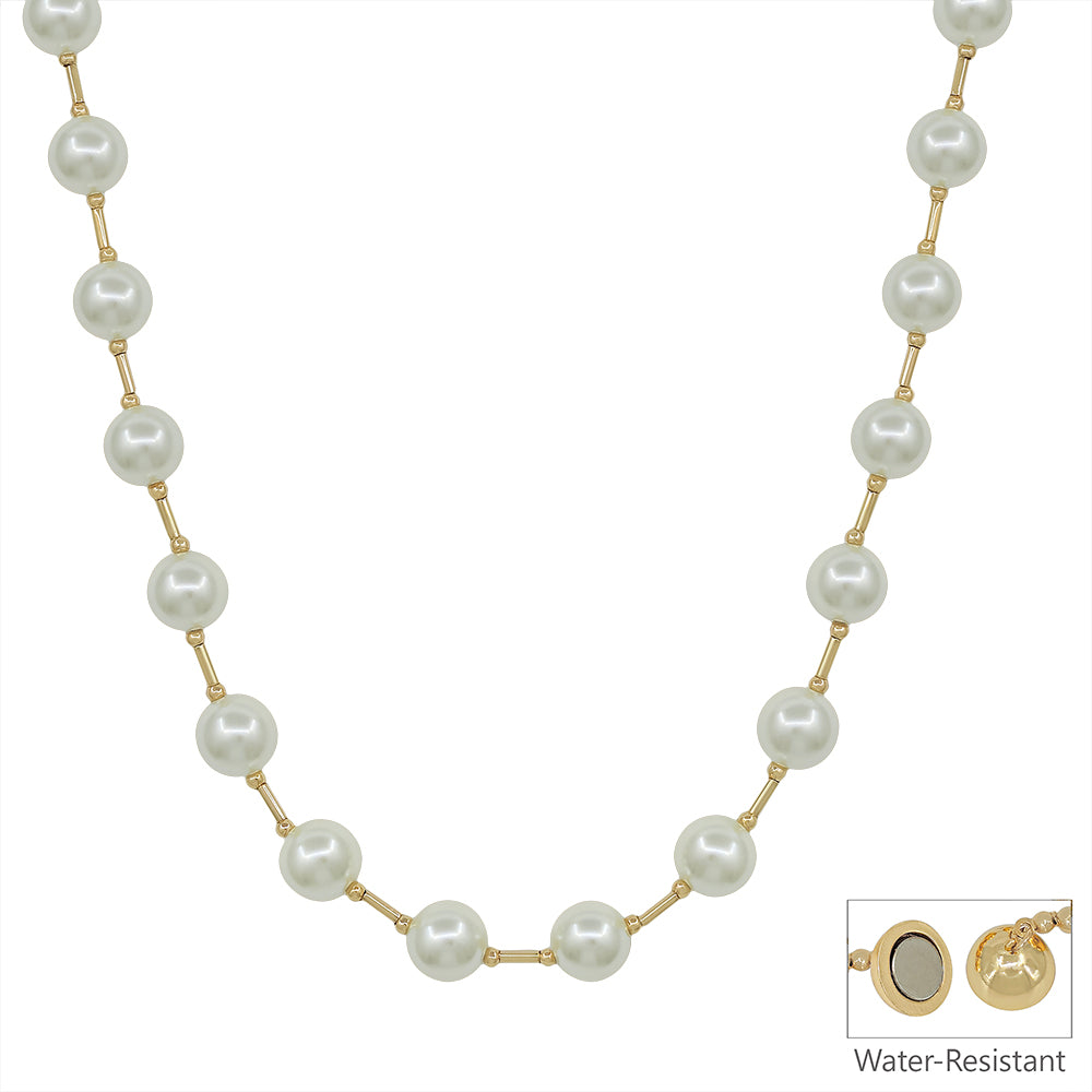 Water Resistant 4MM Pearl with Gold Chain, Magnetic Closure 18" Necklace