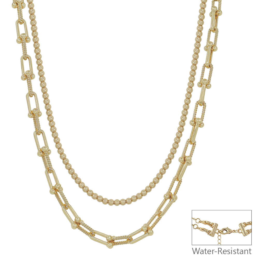 Double Layered Gold Beaded with Chain 16"-18" Multiway Necklace