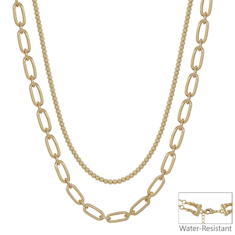 Water Resistant Beaded Gold Open Chain Multi Way 16"-18" Necklace