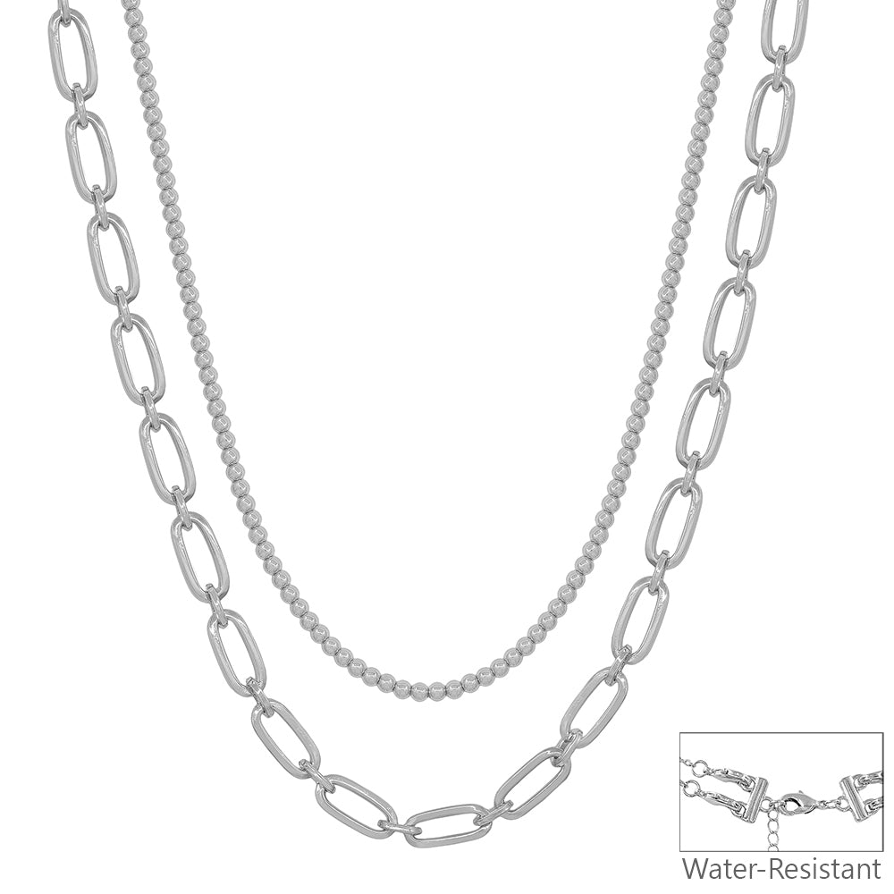 Water Resistant Beaded Silver Open Chain Multi Way 16"-18" Necklace