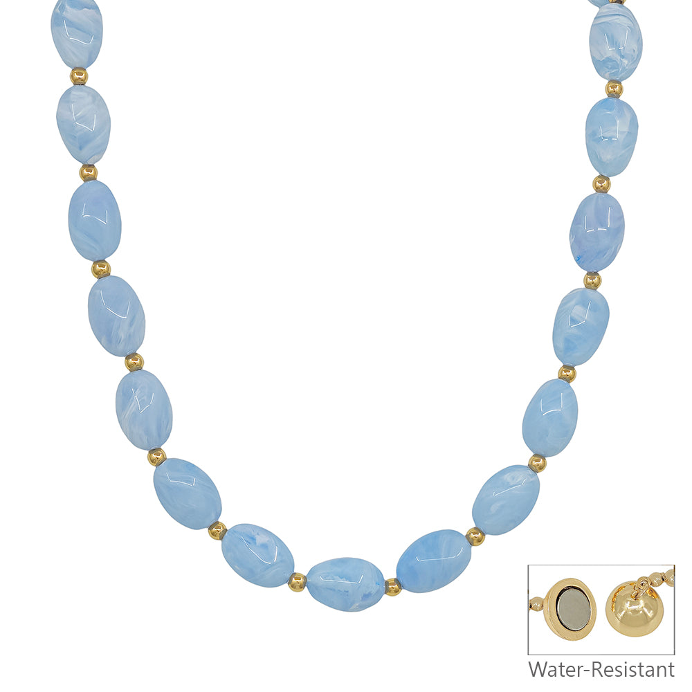 Water resistant Light Blue Oval Acrylic Beaded 17" Necklace