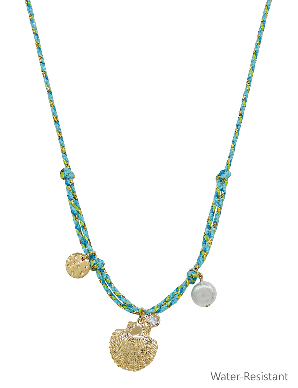 Water resistant Mint and Blue Thread with Sealife Charms 16"-18" Necklace