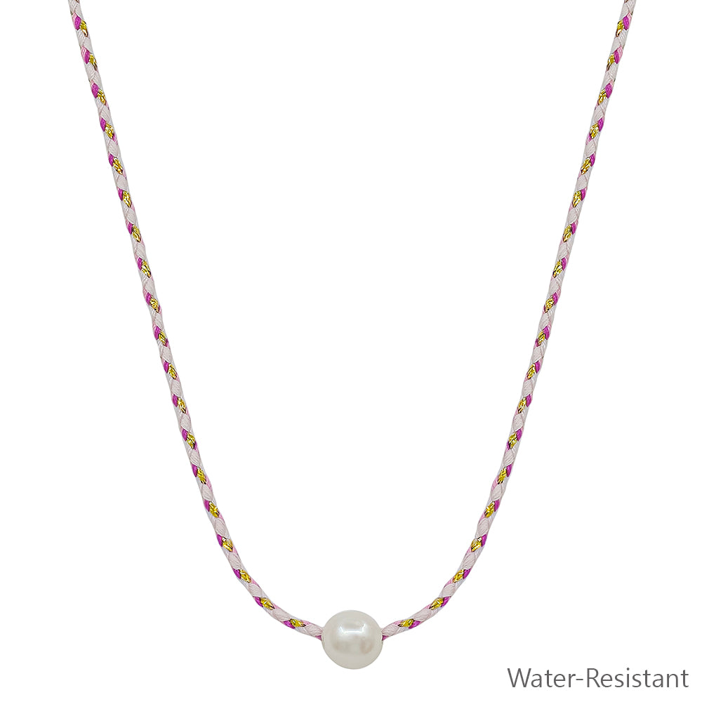 Pink and Cream Wrapped Thread with Freshwater Pearl 16"-18" Necklace