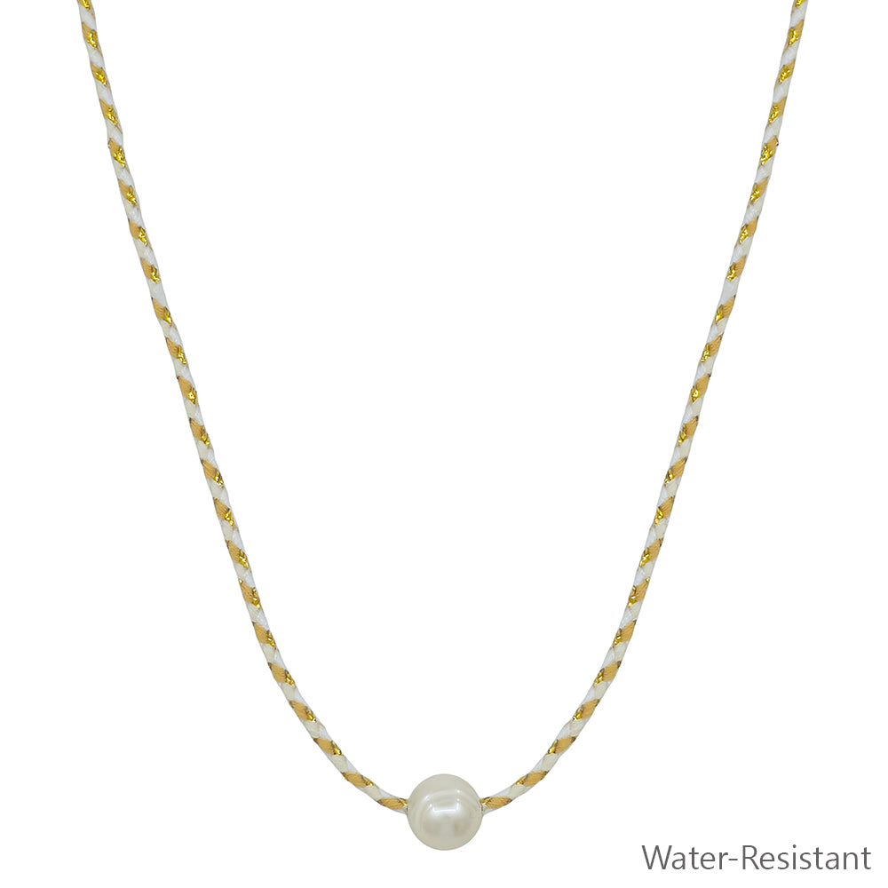 Natural and Cream Wrapped Thread with Freshwater Pearl 16"-18" Necklace