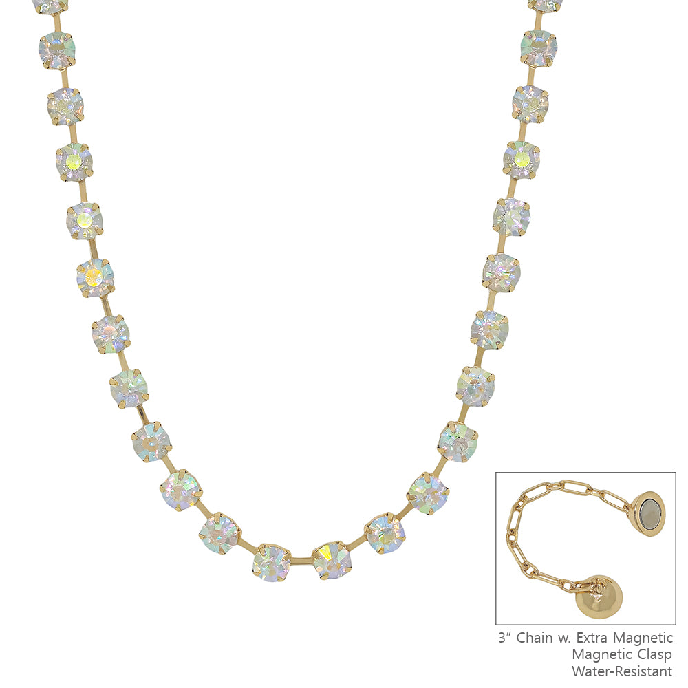 Water Resistant Clear AB Crystal 8MM Stone Magnetic Closure 17" Necklace