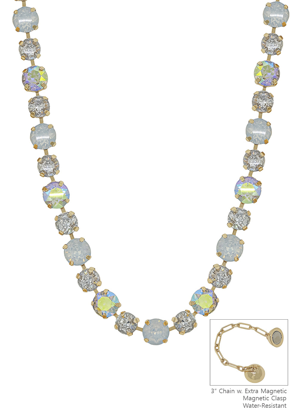 Water Resistant Clear AB Crystal 10&12MM Stone Magnetic Closure 17" Necklace