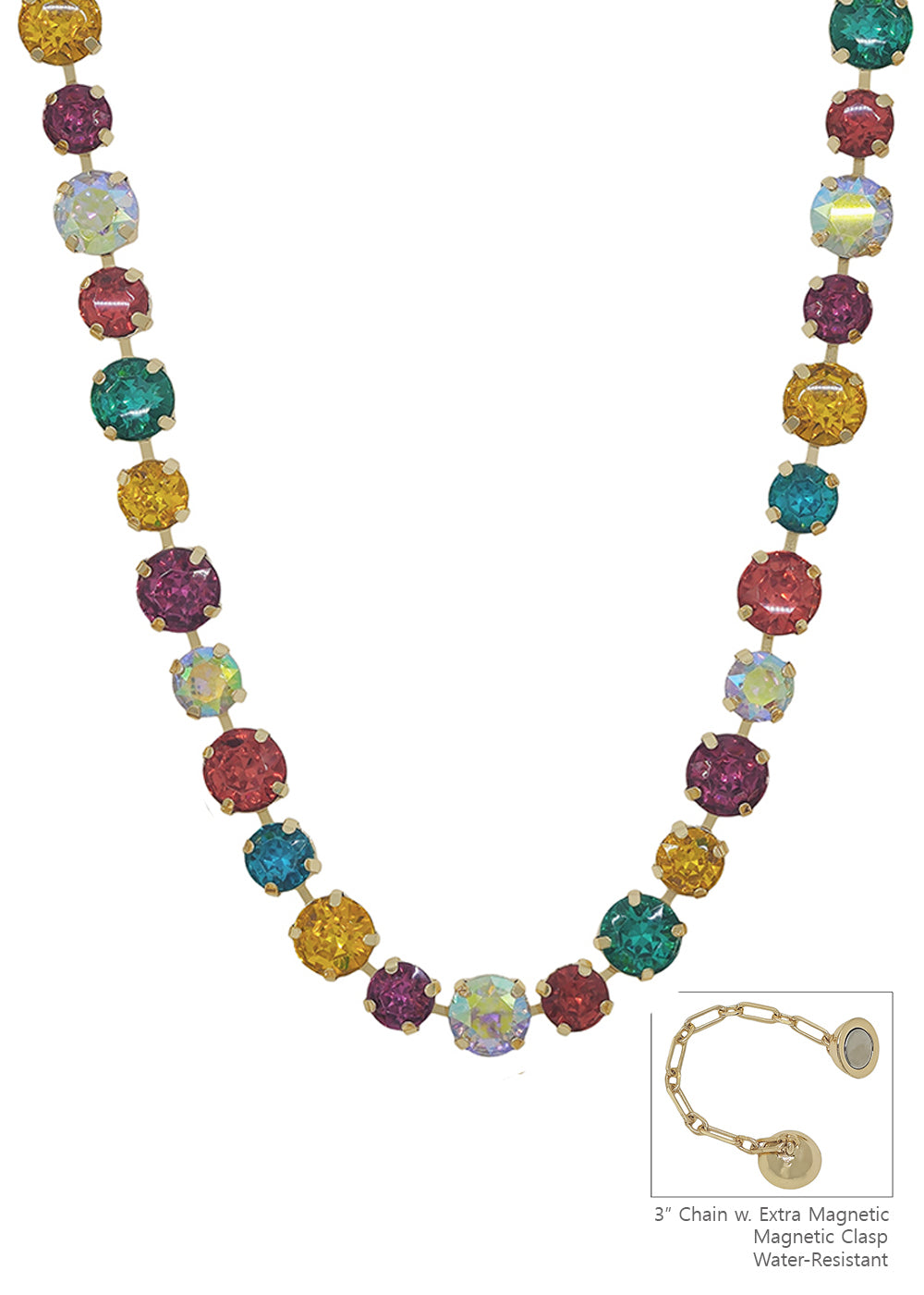 Water Resistant Multi Crystal 10&12MM Stone Magnetic Closure 17" Necklace