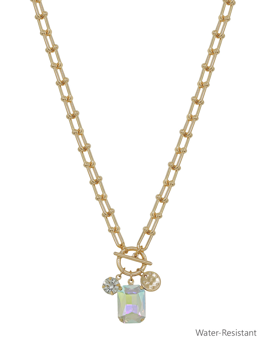 Water Resistant Gold Chain with Clear Crystal Charms 16"-18" Necklace