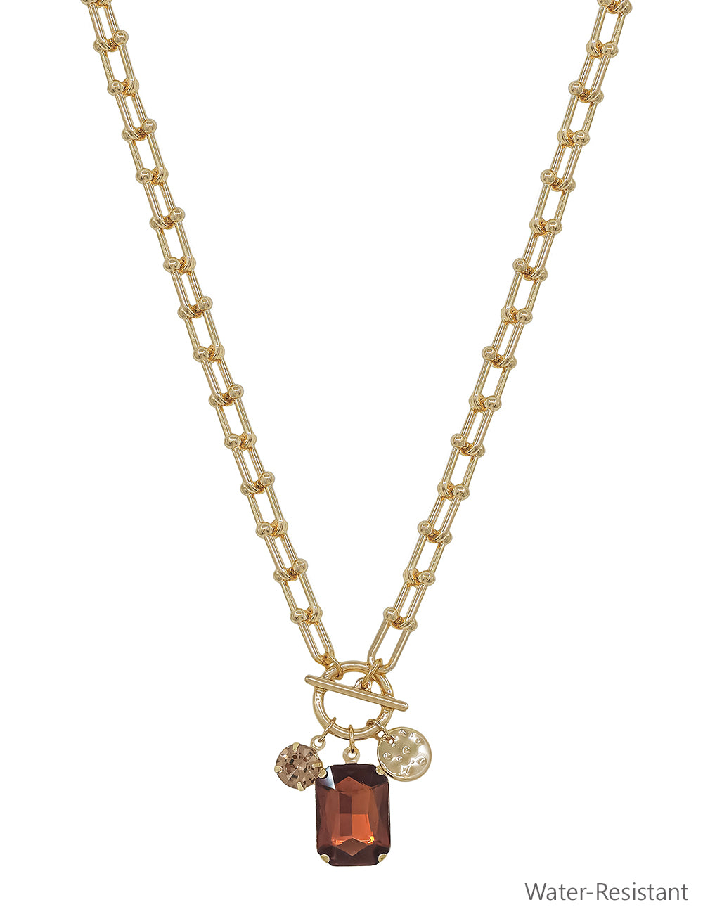 Water Resistant Gold Chain with Topaz Crystal Charms 16"-18" Necklace