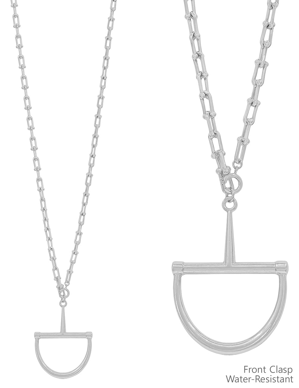 Water Resistant Silver Thick Chain 34" Necklace with Horsebit
