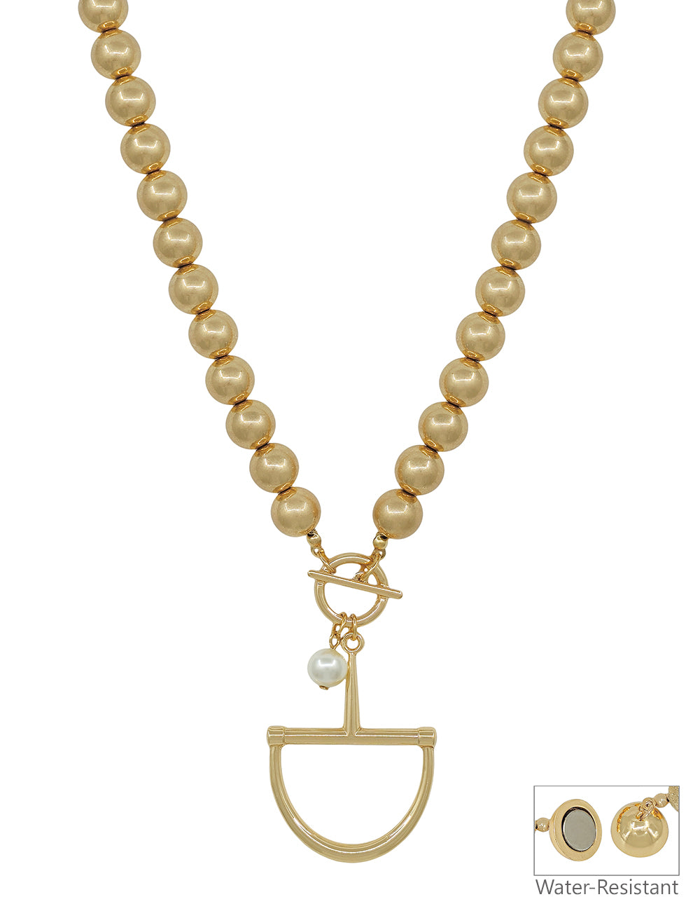 Water Resistant Gold Beaded with Horse Bit and Pearl Charm 16"-18" Necklace
