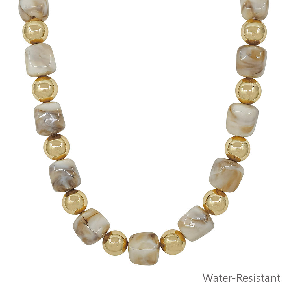 Water Resistant Gold and Natural 14MM Beaded 16"-18" Necklace