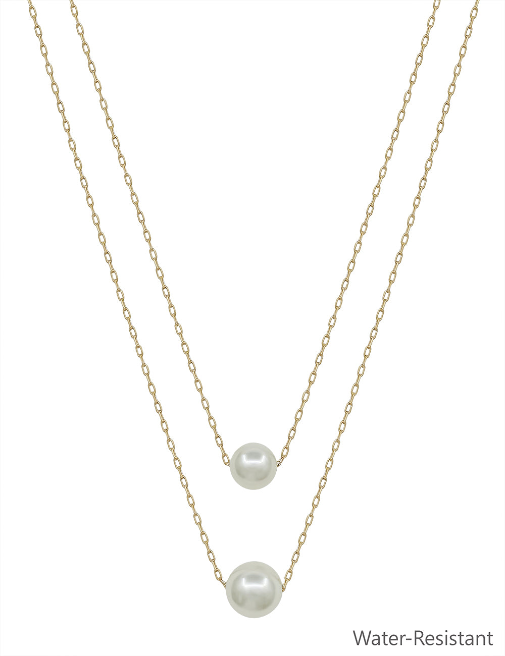 Water Resistant Double Layered Gold and Pearl 10mm&12mm Ball 16"-18" Necklace