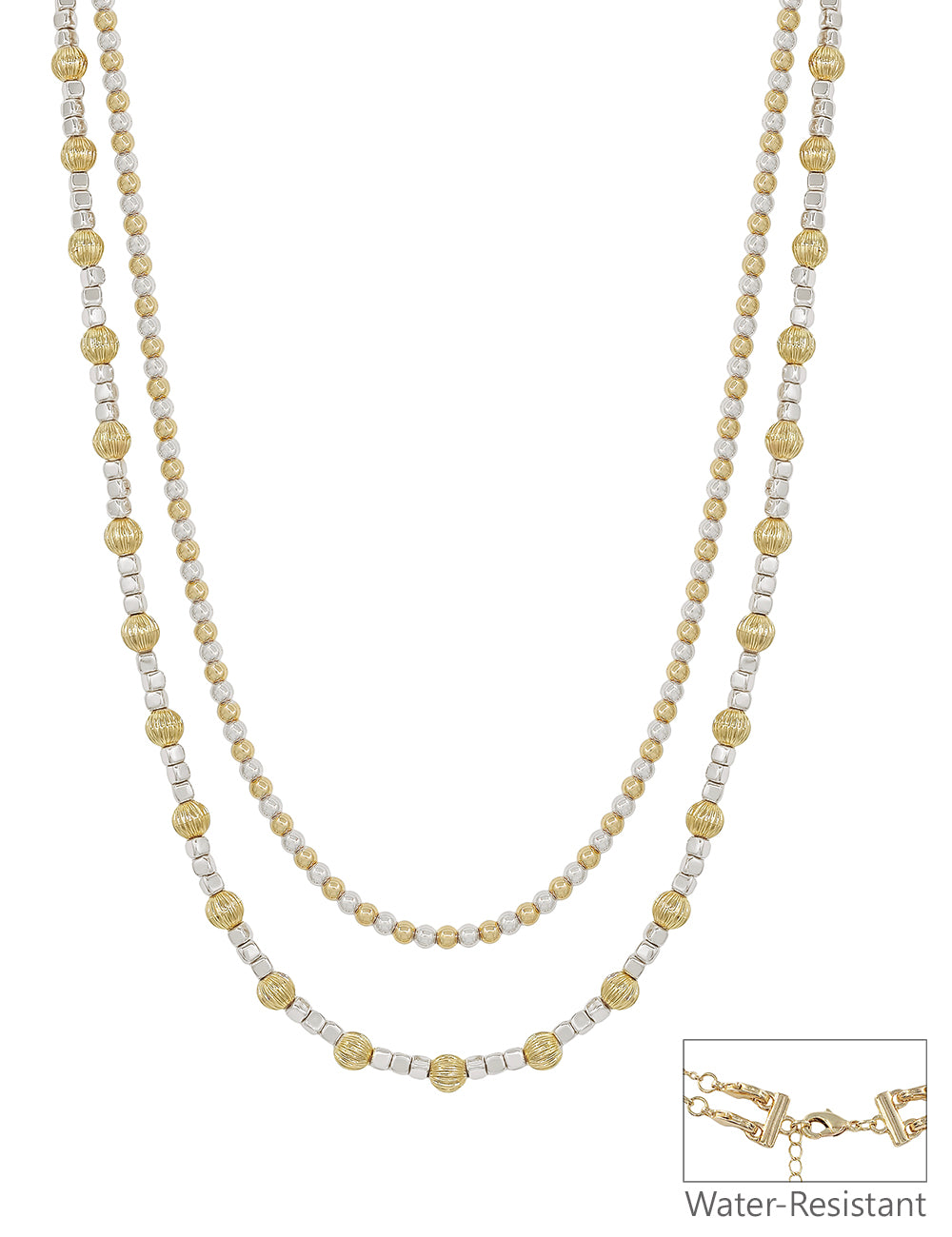 Water Resistant Double Layered Gold and Silver Beaded Multiway 16"-18" Necklace