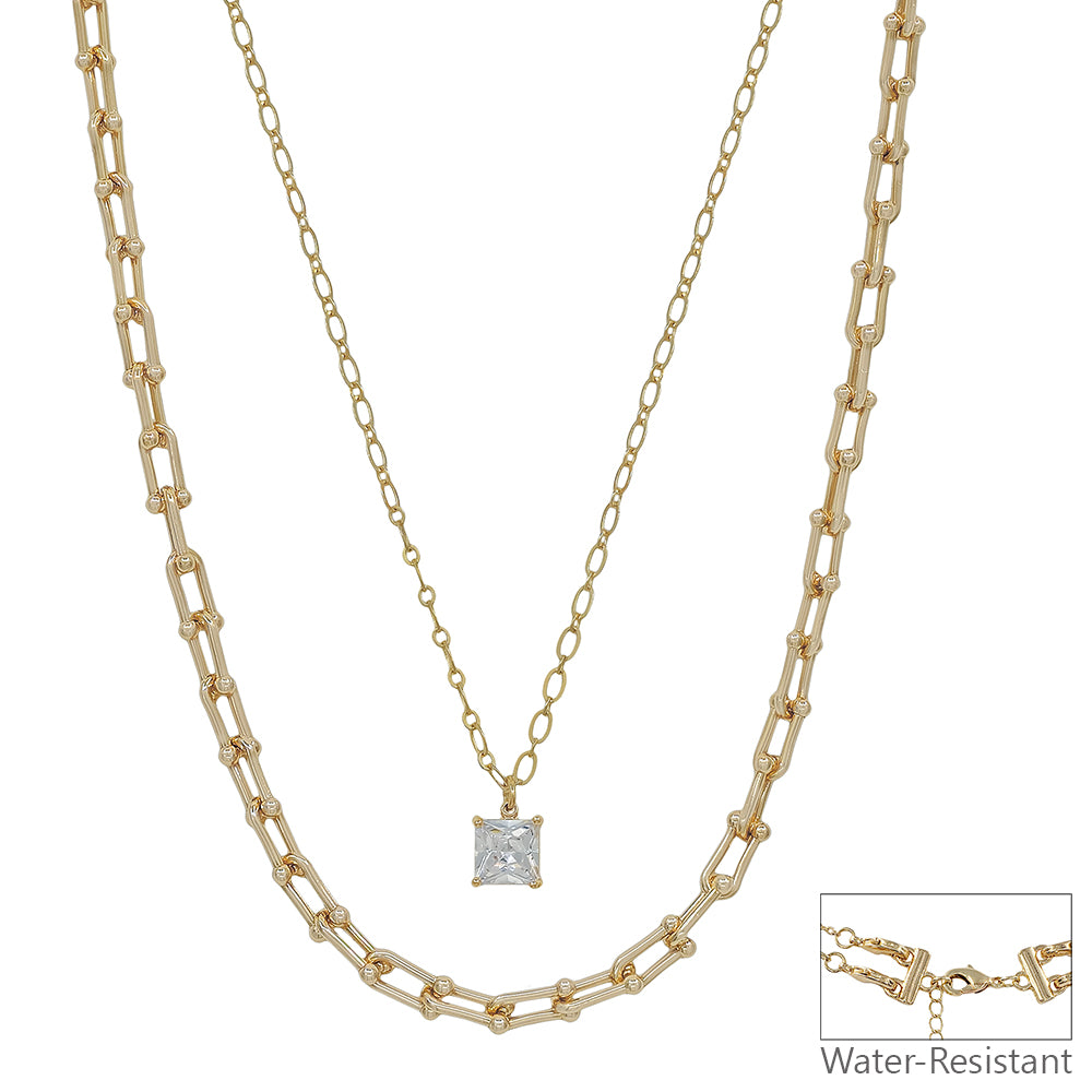 Water Resistant 2 Layered Tiffany Chain with CZ 16"-18" Necklace