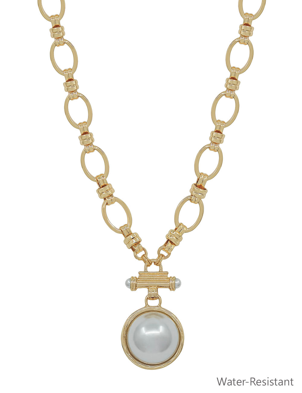 Water Resistant Large Pearl Toggle Chunky 16"-18" Necklace