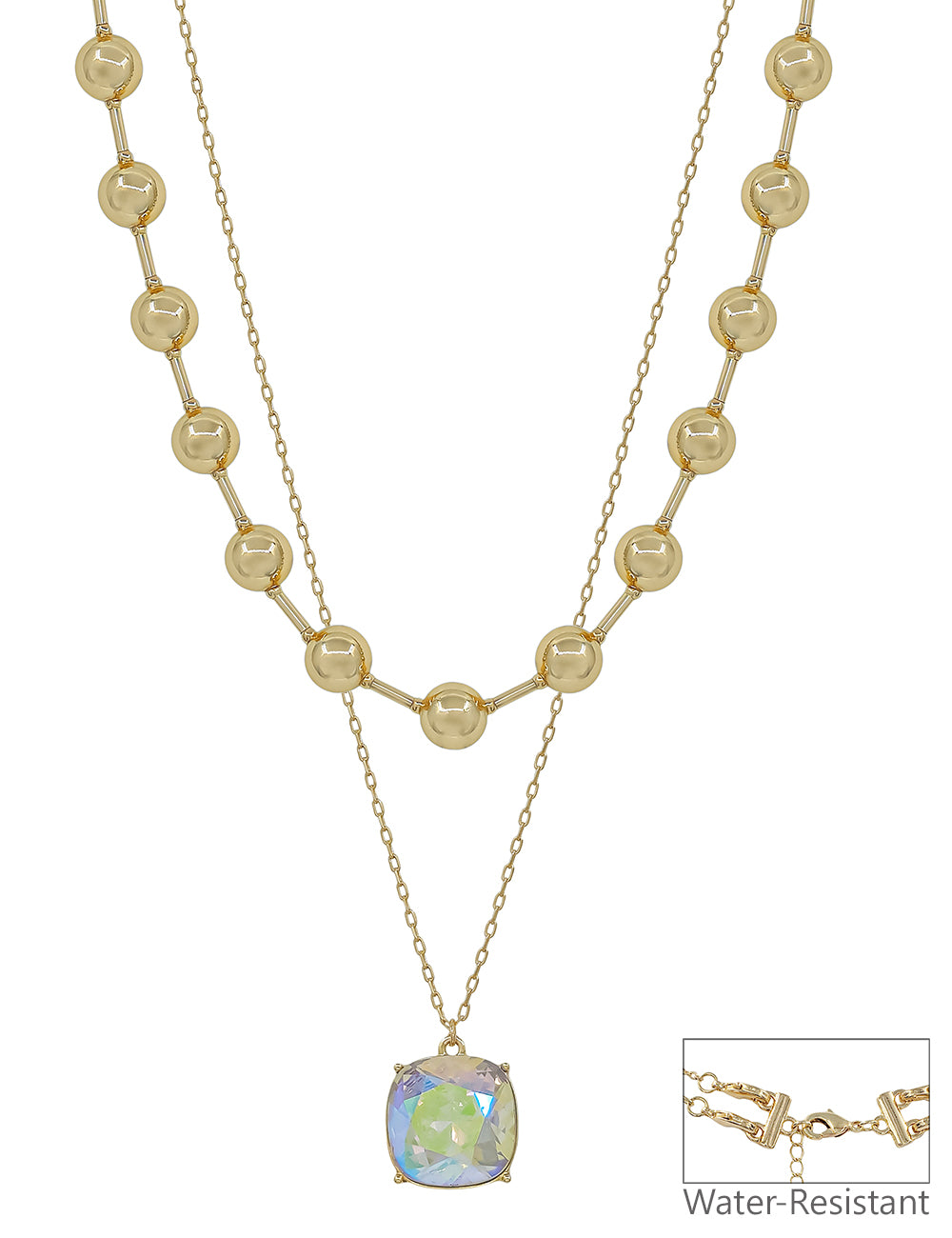 Water Resistant AB 2 Layered 10MM and 18MM Crystal Necklace