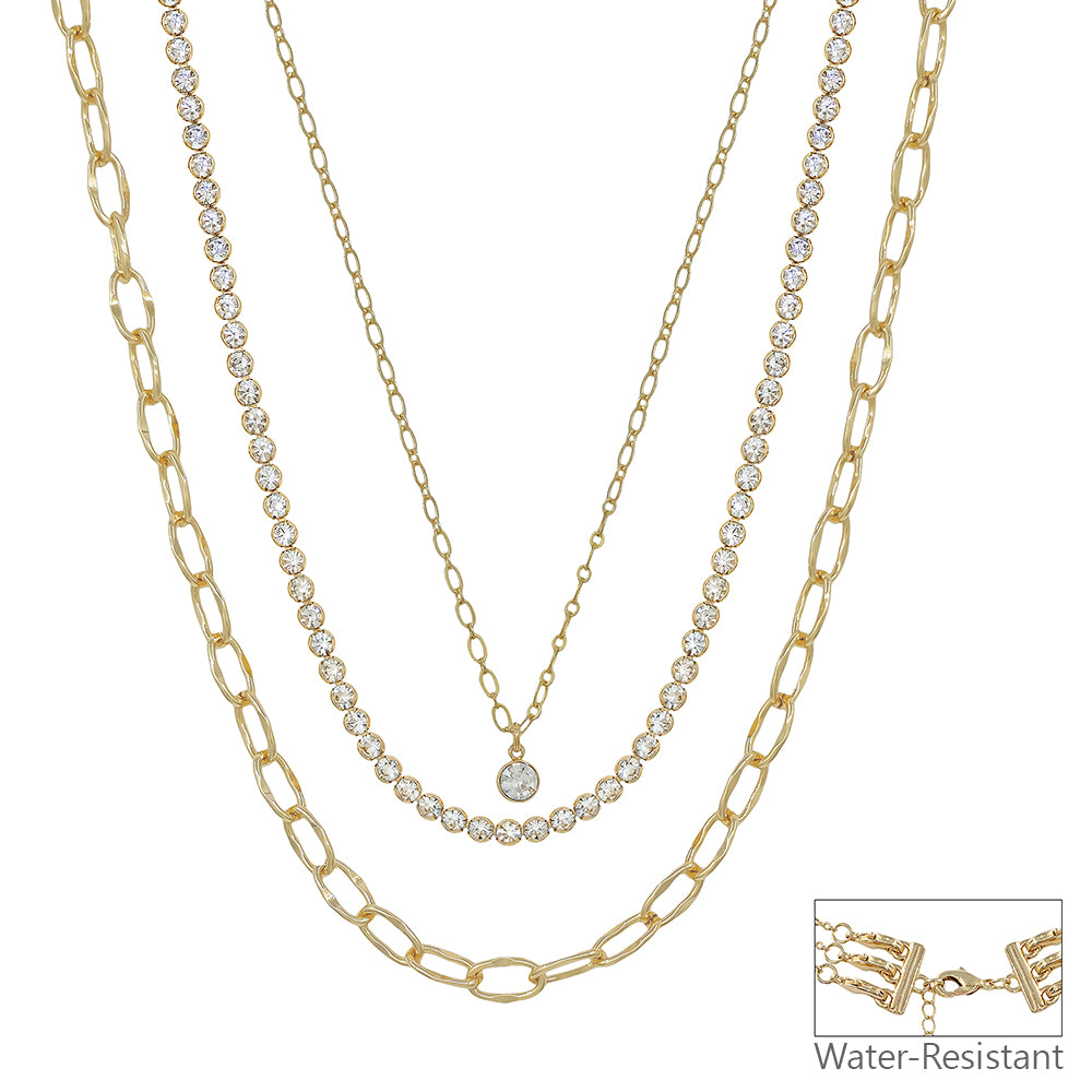 Water Resistant 3 Layer Multi Stone Crystal Pendant 16"-18" Necklace