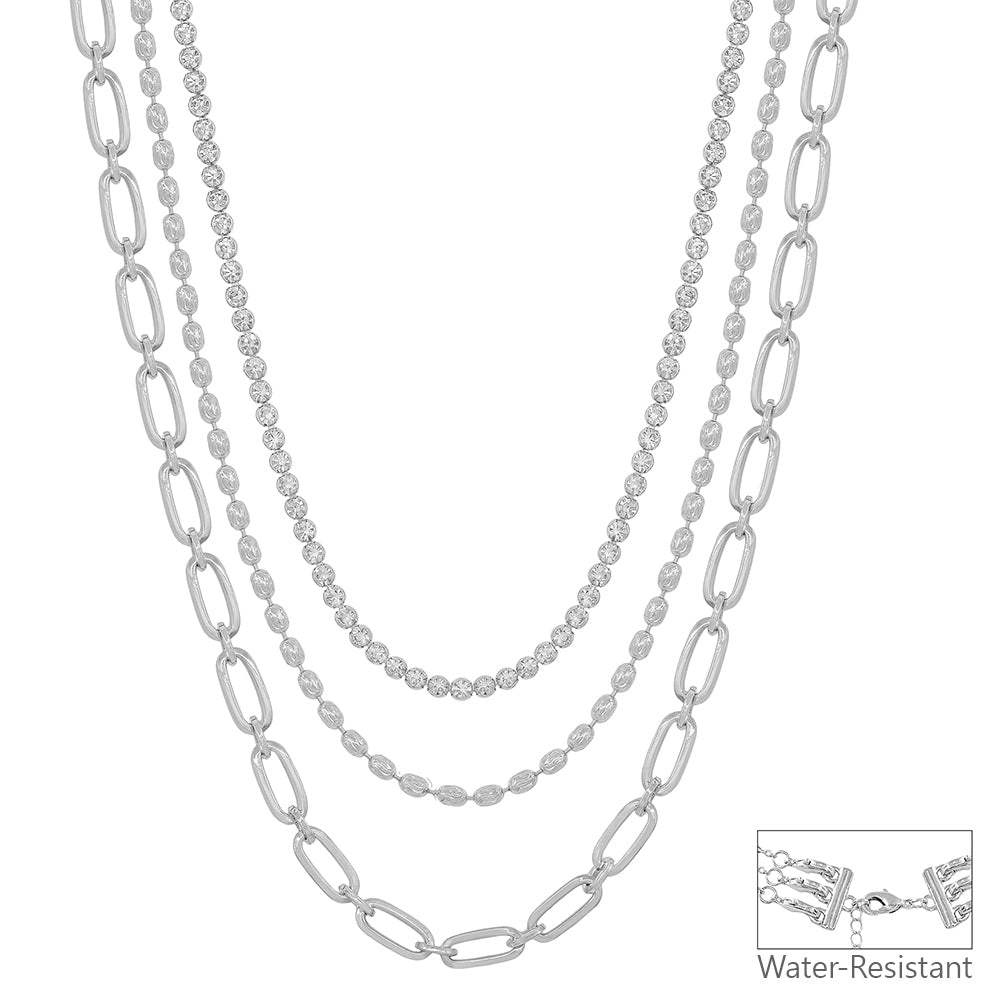 Water Resistant Silver 3 Layered Multi Way Stone 16"-18" Necklace