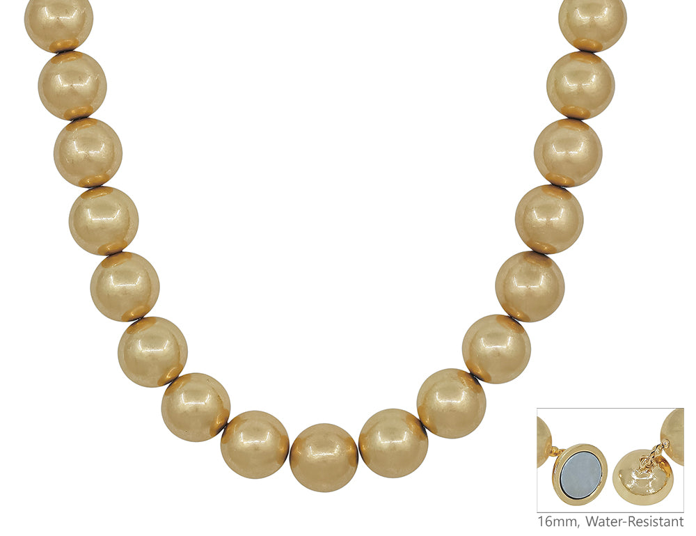 Water Resistant 16MM Gold Metal Ball Magnetic 18" Necklace