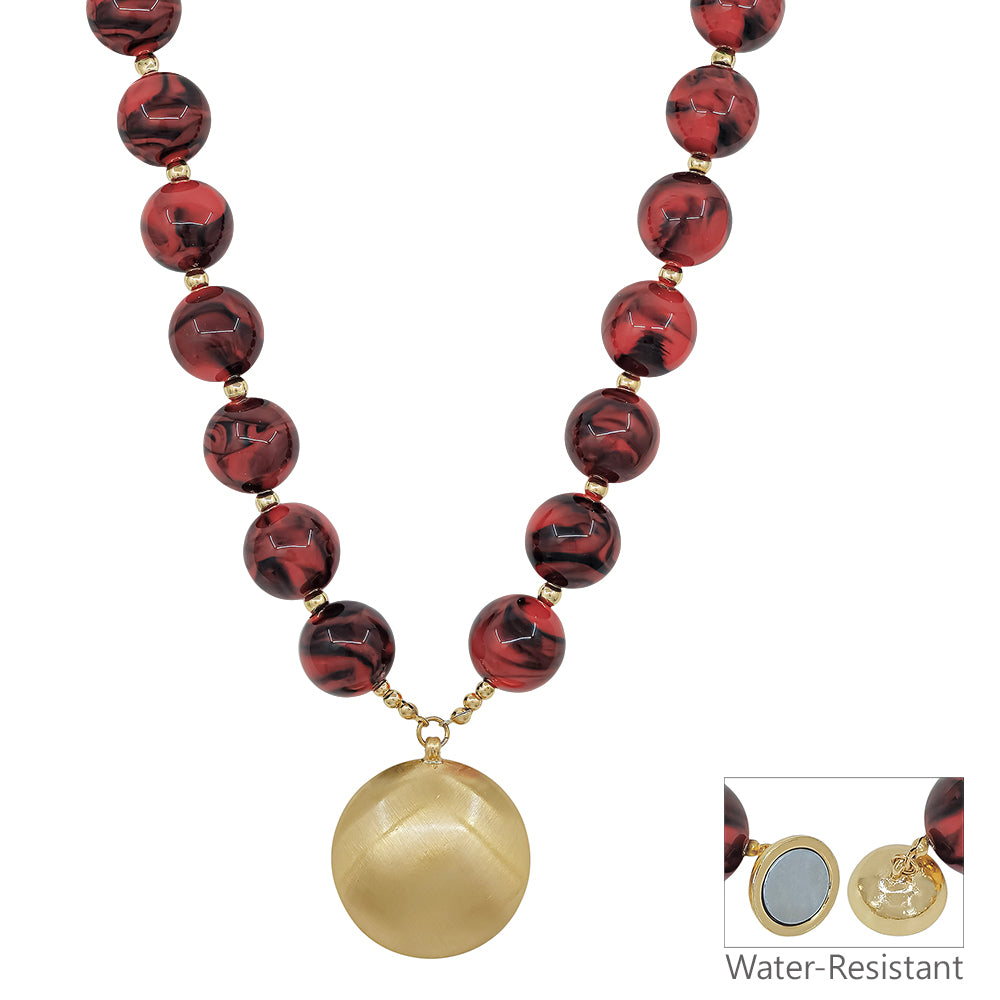 Water Resistant 20MM Maroon Resin Beaded 1.5" Snake Chain Magnetic Closure 18" Neckalce