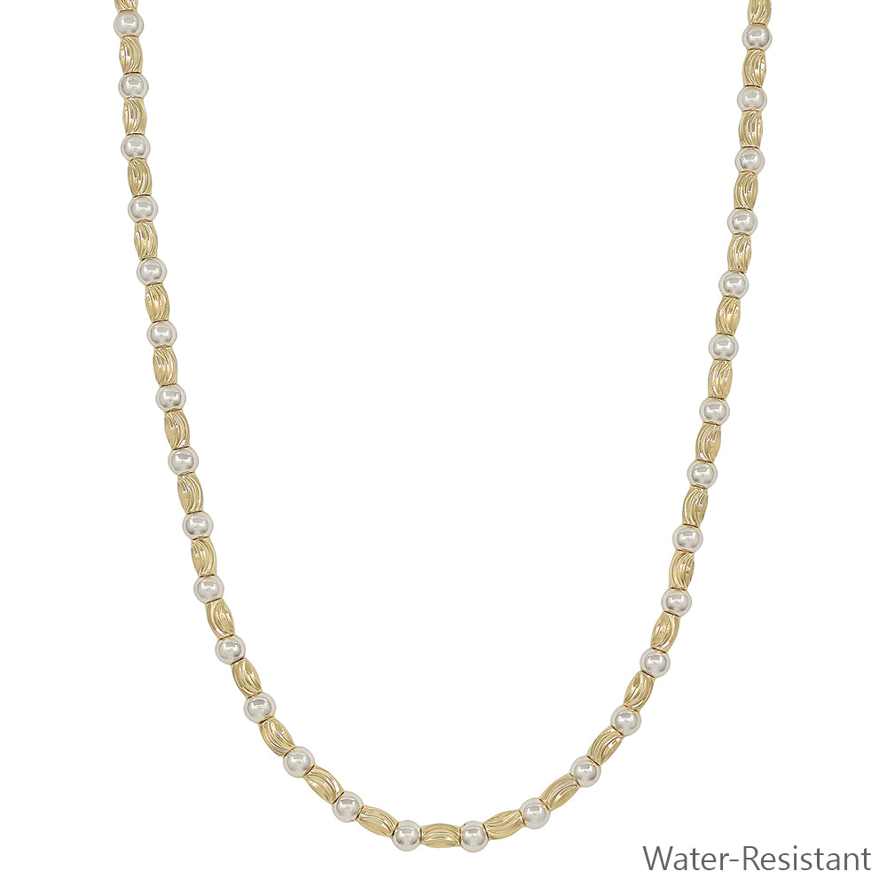 Gold and Silver Textured Oval and Gold Beaded 16"-18" Necklace