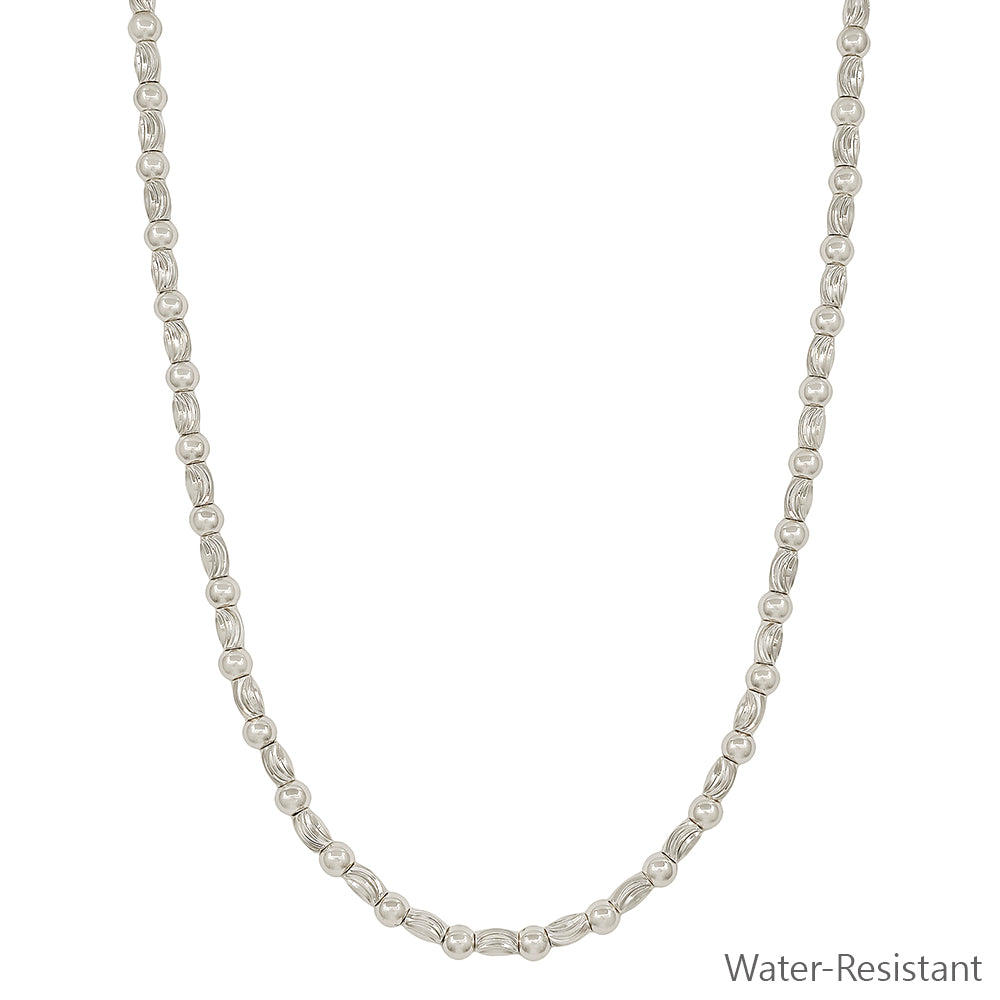 Water resistant Silver Textured Oval and Gold Beaded 16"-18" Necklace