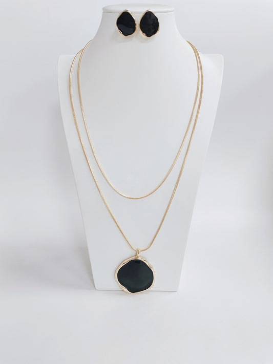 Gold Thin Layered Chain with Black Circle Accent 32" Necklace