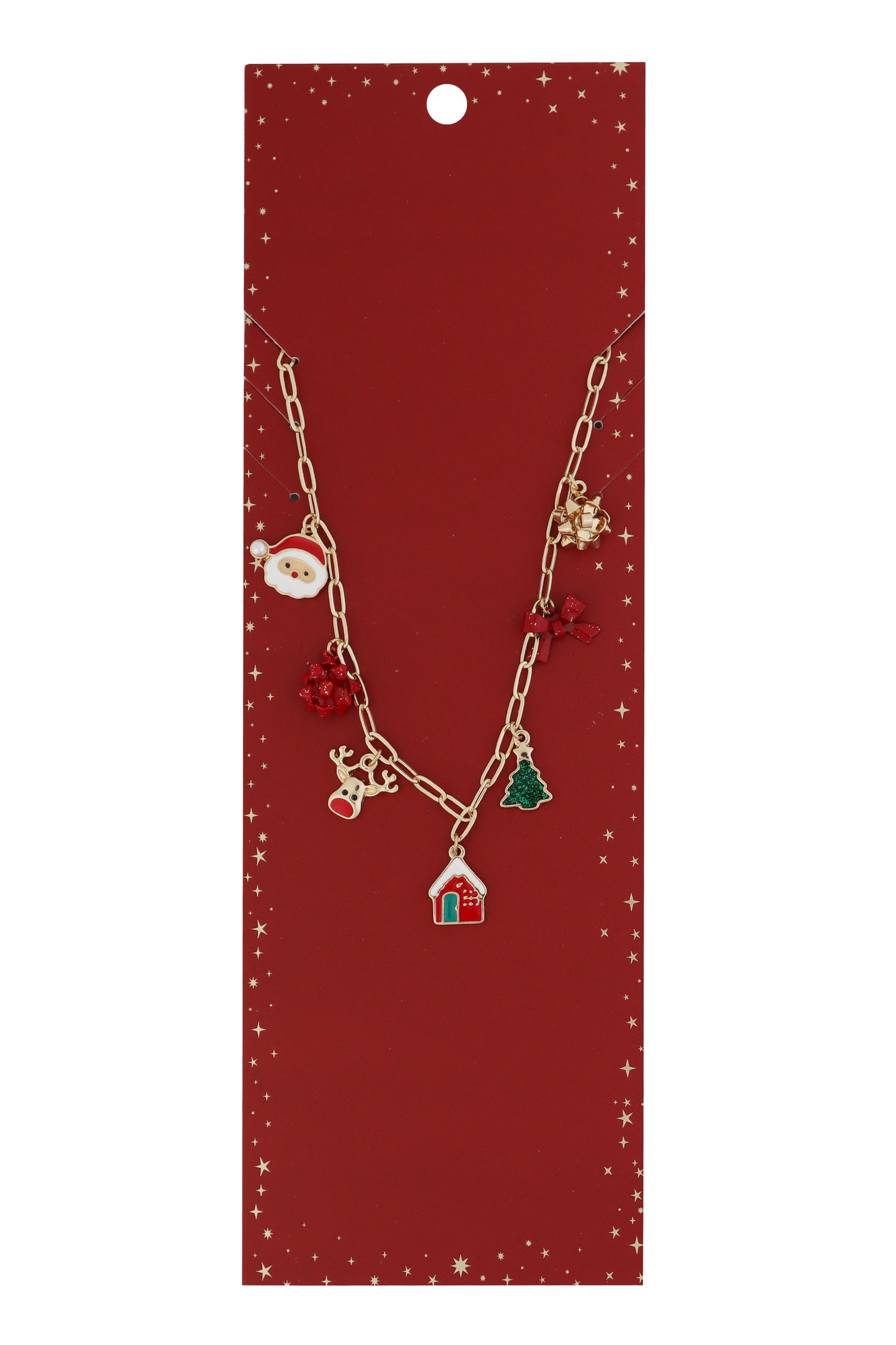Christmas Gift, Bow, Santa Charm 16"-18" Necklace