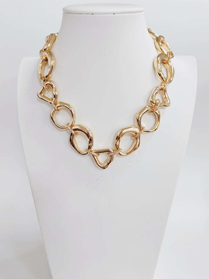 Gold Geometric Open Circle 16"-18" Necklace