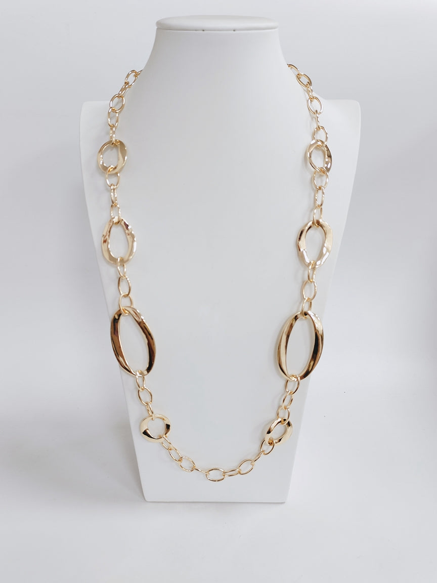 Gold Geometric Open Circle 32" Necklace