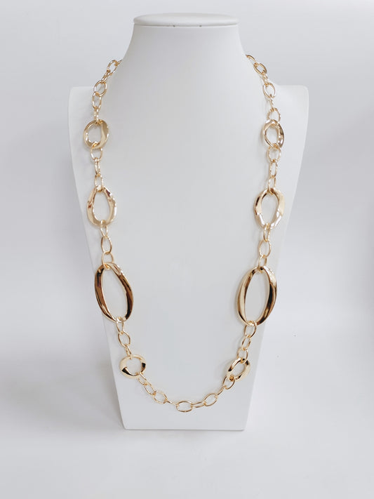 Gold Geometric Open Circle 32" Necklace