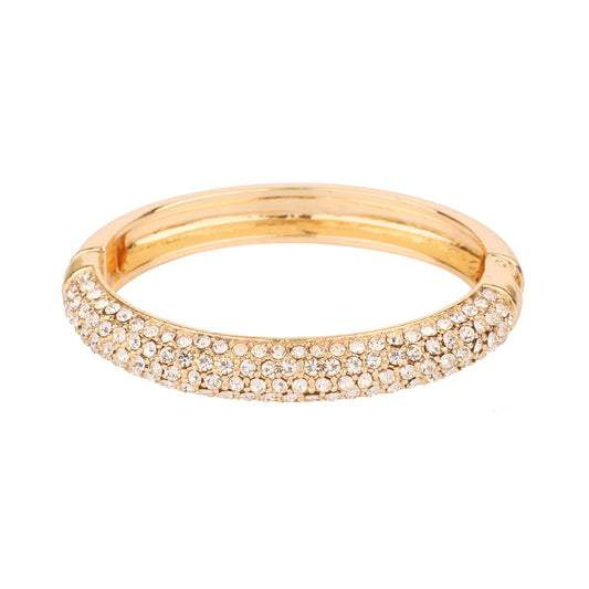 Gold Metal Hinged Bangle with Rhinestone Row Accents