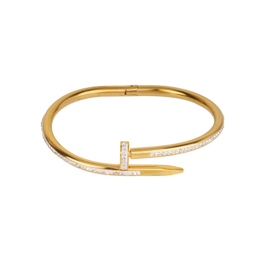 Gold Metal Rhinestone Hinged Bangle Bracelet