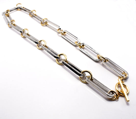 Silver and Gold Open Chain Toggle 18" Necklace