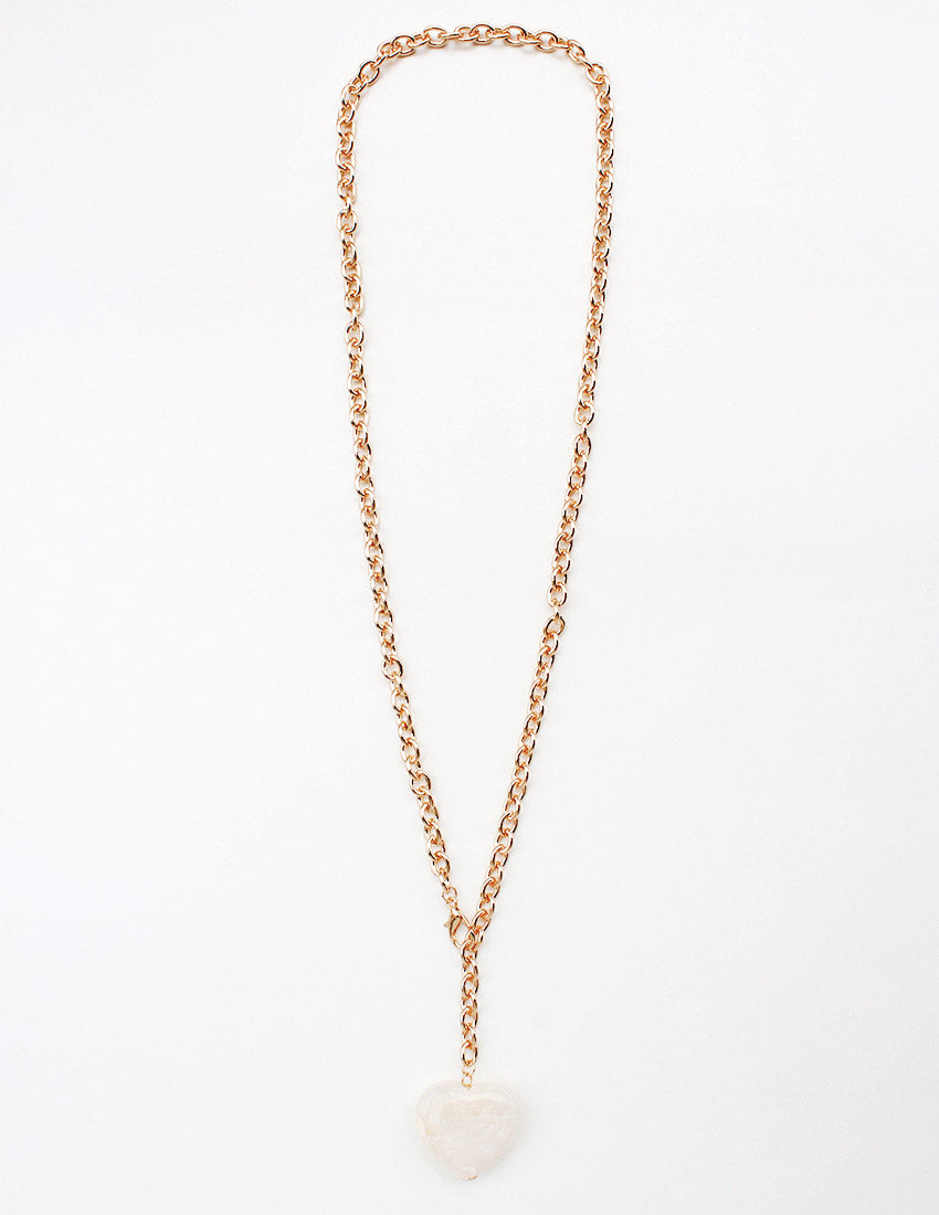 Gold Chain with Natural Stone Heart 42" Necklace, Great to Wrap/Layer