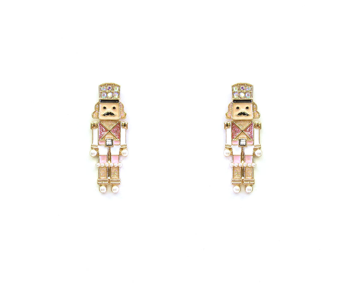 White Color Coated Metal Nutcracker 2.75" Earrings