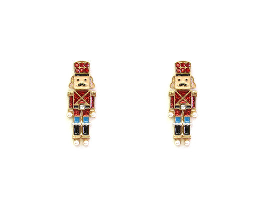 Red Color Coated Metal Nutcracker 2.75" Earrings