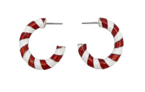 Red, Green, and White Candy Cane Acrylic Hoop Earring
