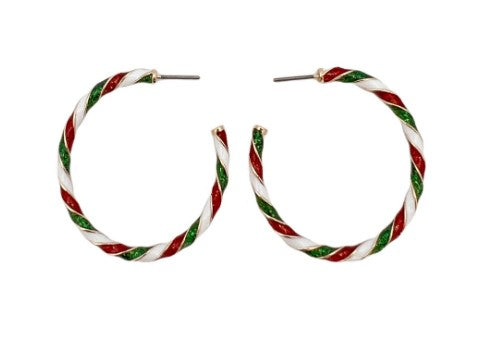 Red, Green, and White Candy Cane Acrylic Hoop Earring