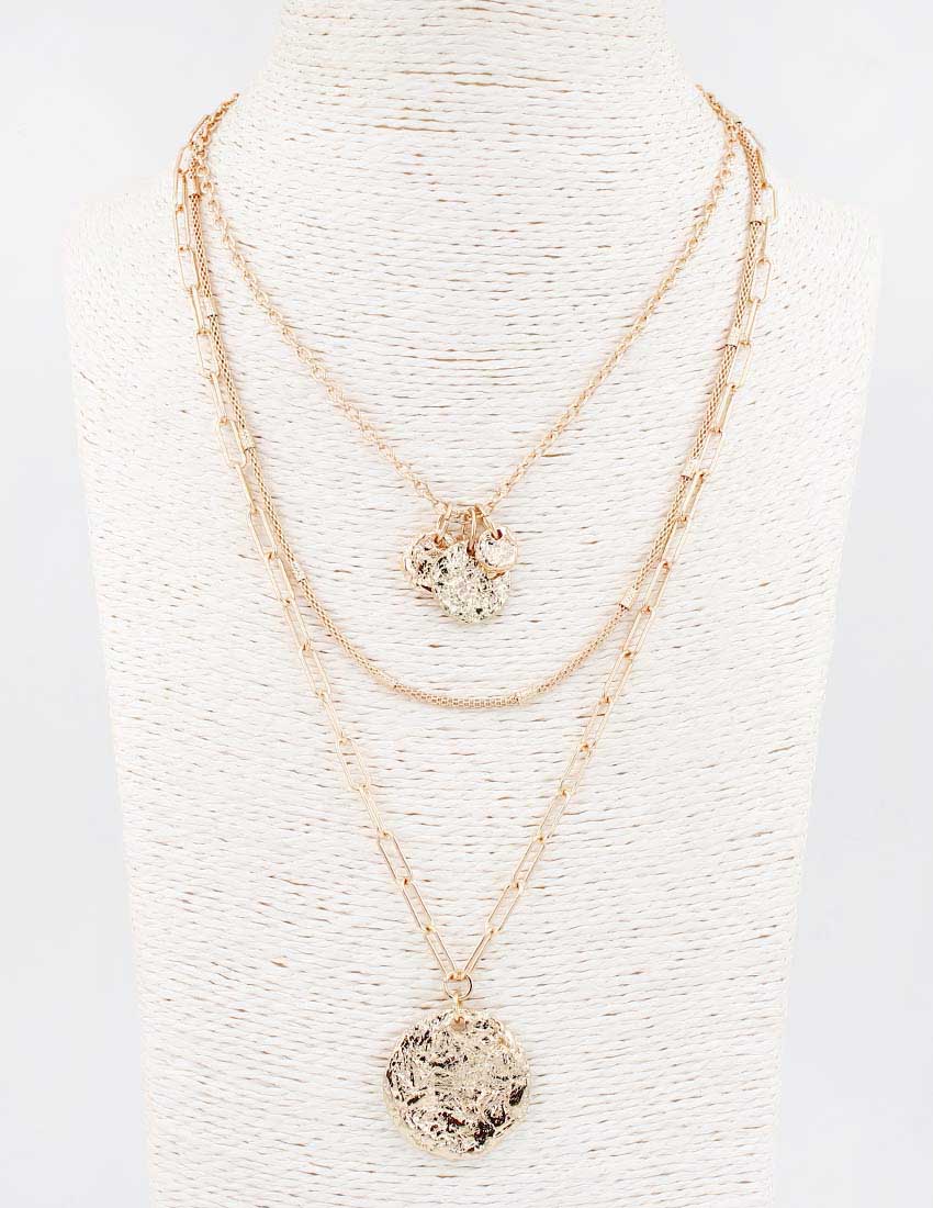 Gold Hammered Coin and Chain Layered 18"-20" Necklace