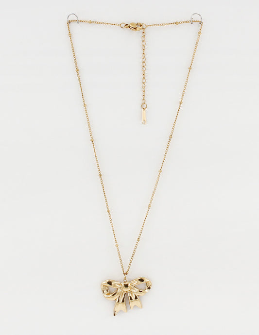 Hammered Gold stainless steel p1" Bow on 16"-18" Necklace